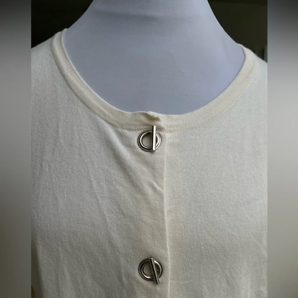 philosophy Cream Off White Light Knit Jacket Cardigan Large Lg - Picture 6 of 9